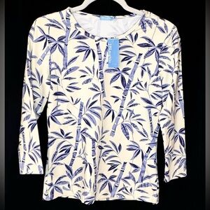 J. McLaughlin beige Blue Catalina Stretchy Tee 3/4 Sleeve Bamboo XS